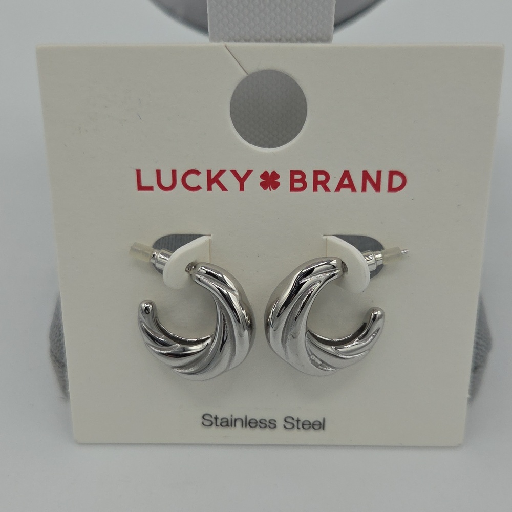 5 for $25! Lucky Brand Polished Silver Tone Twisted Hoop Studs